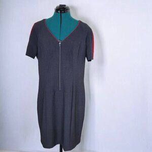 Marc New York by Andrew Marc Gray Pencil Dress, Red‎ Striped Shoulders - Size 14